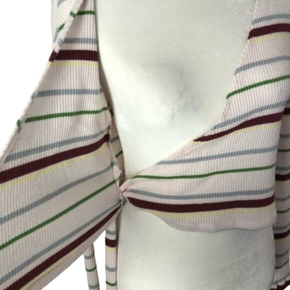 Urban Outfitters Out From Under Top Large Striped Ribbed Wrap V Neck Long Sleeve - Picture 5 of 7